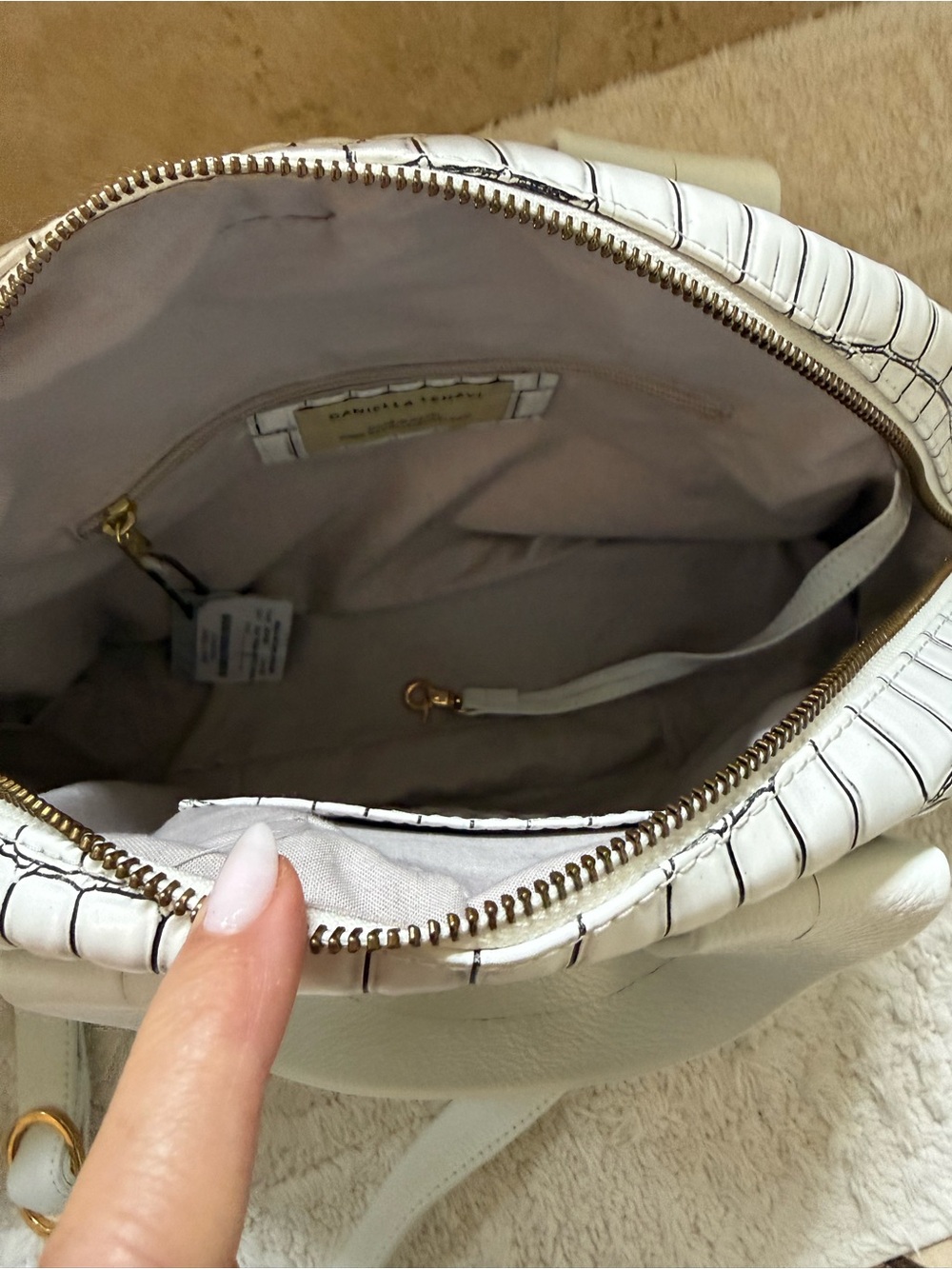 NWOT Daniella Lehavi White Croc-Embossed Dome Satchel with Gold Hardware - Picture 5 of 5